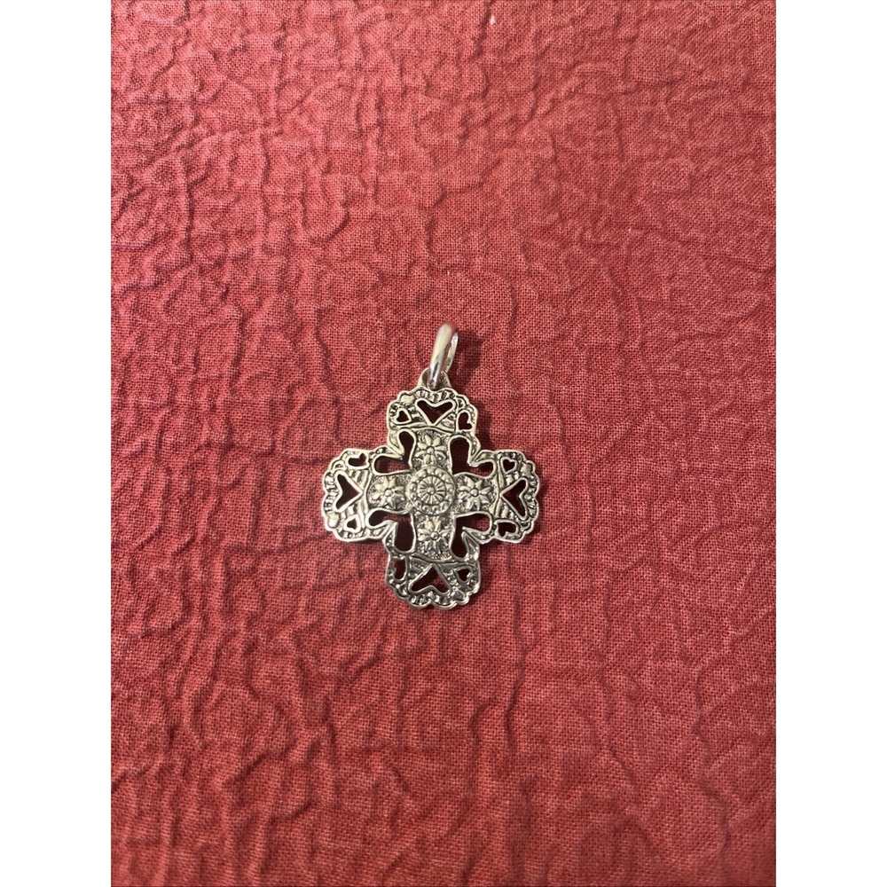 Premier Cross Heart & Flower Motif Pendant Silver Tone 1.75